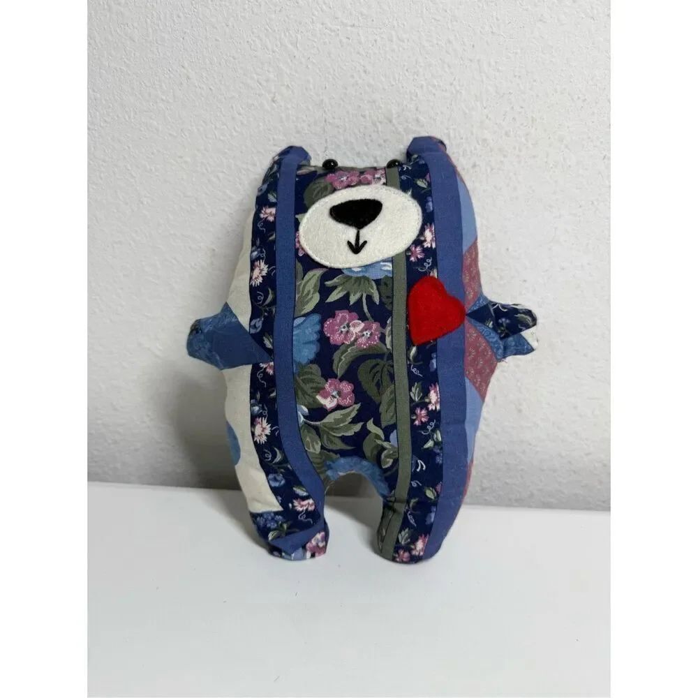 Teddy Bear Pillow Patchwork Look Vintage 70’s 80’s